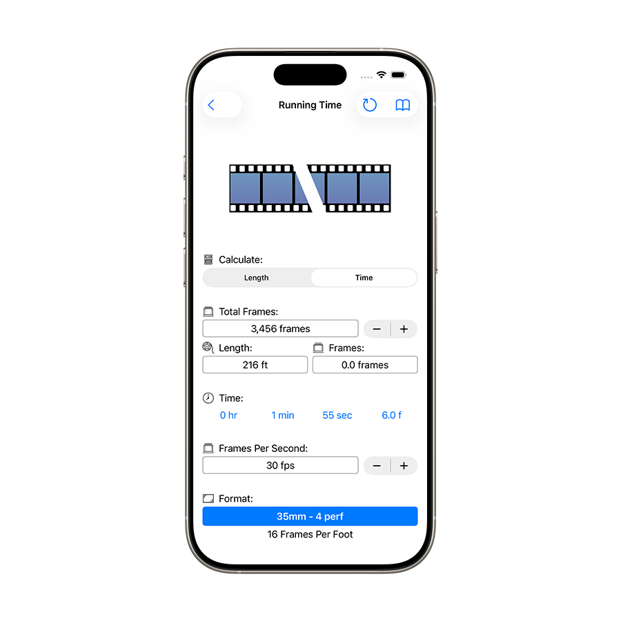 Film running time to length calculator
