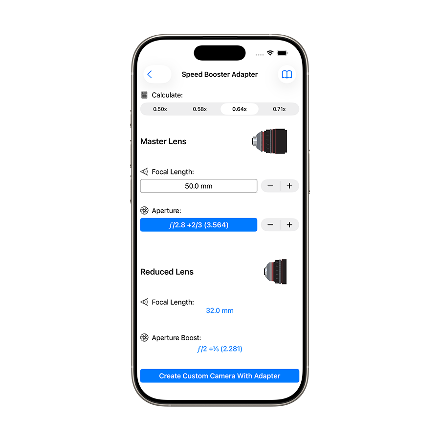 Speed Booster adapter field of view and aperture calculator