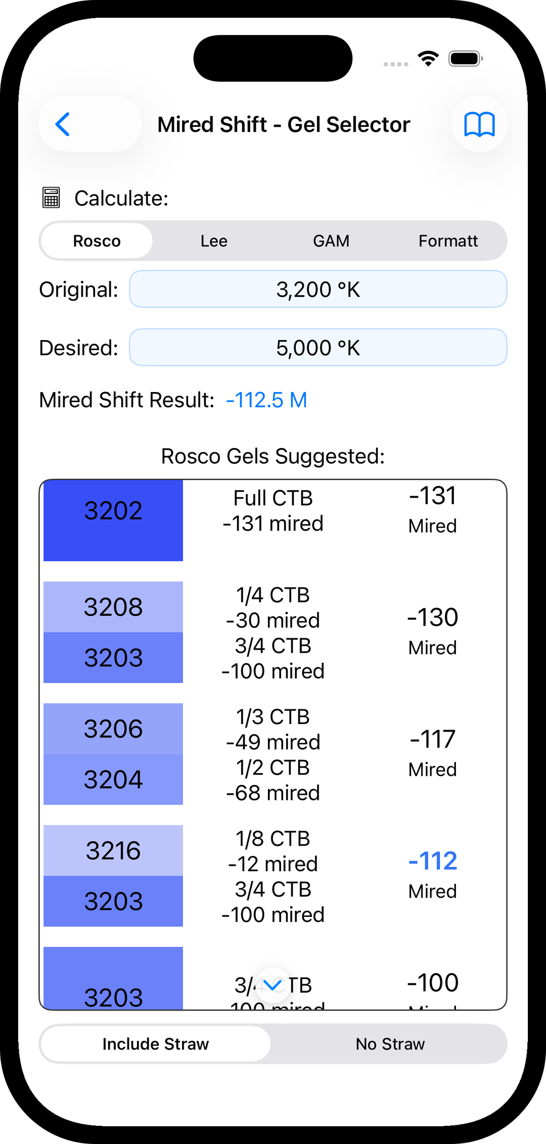 Mired Shift - Gel Selector tool in pCAM Pro
